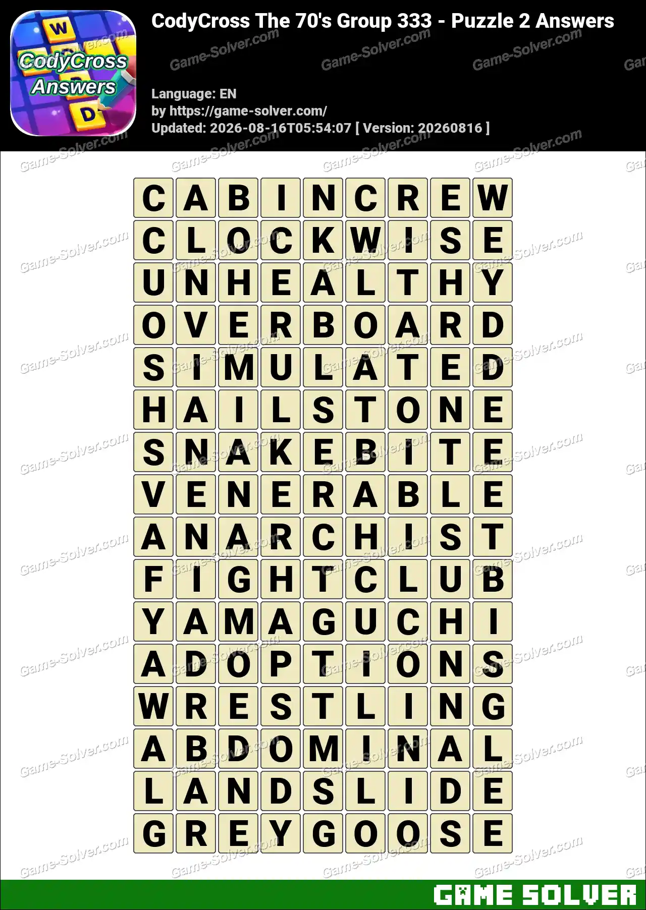CodyCross The 70’s Group 333 – Puzzle 2 Answers